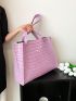 Purple Shoulder Tote Bag Crocodile Embossed Double Handle PU