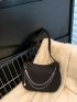 Rhinestone & Chain Decor Hobo Bag Black