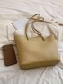 Litchi Embossed Shoulder Tote Bag With Inner Pouch PU