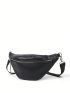 Zip Front Fanny Pack PU Black For Daily Life