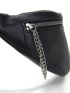 Zip Front Fanny Pack PU Black For Daily Life