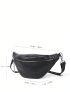 Zip Front Fanny Pack PU Black For Daily Life