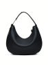 Litchi Embossed Hobo Bag Blue Genuine Leather Adjustable Strap For Daily