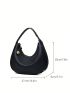 Litchi Embossed Hobo Bag Blue Genuine Leather Adjustable Strap For Daily