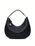 Litchi Embossed Hobo Bag Blue Genuine Leather Adjustable Strap For Daily