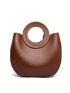 Top Ring Satchel Bag Genuine Leather Litchi Embossed Twilly Scarf Decor