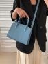 Embossed Detail Square Bag PU Blue