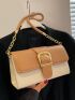 Small Square Bag Colorblock Buckle Decor Chain Strap For Work