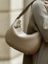 Litchi Embossed Hobo Bag Genuine Leather Top Handle For Daily