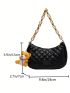 Letter Patch Hobo Bag Quilted Chain Strap With Bag Charm