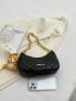 Letter Patch Hobo Bag Quilted Chain Strap With Bag Charm