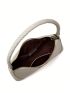 Genuine Leather Litchi Embossed Baguette Bag Metal Decor Top Handle For Work