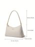 Genuine Leather Litchi Embossed Baguette Bag Metal Decor Top Handle For Work