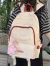 Two Tone Classic Backpack Letter Patch Decor Preppy