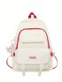 Two Tone Classic Backpack Letter Patch Decor Preppy