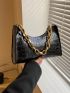 Small Baguette Bag Embossed Detail Chain Strap