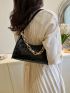 Small Baguette Bag Embossed Detail Chain Strap