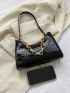 Small Baguette Bag Embossed Detail Chain Strap