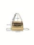 Mini Square Bag Crocodile Embossed Faux Pearl Decor Chain Strap