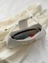 Metal Decor Baguette Bag Flap Zipper White PU