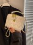 Mini Satchel Bag Quilted Metal Flower Decor Top Handle Chain Strap