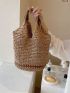 Small Straw Bag Double Handle Vacation Style