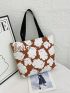 Large Capacity Shopper Bag Colorblock Letter Print