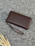 Litchi Embossed Long Wallet Zipper Brown For Business