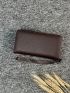 Litchi Embossed Long Wallet Zipper Brown For Business