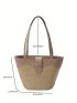 Small Straw Bag Colorblock Double Handle