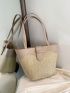 Small Straw Bag Colorblock Double Handle