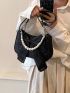 Medium Hobo Bag Bow & Faux Pearl Decor