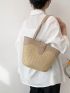 Small Straw Bag Colorblock Double Handle