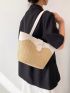 Small Straw Bag Colorblock Double Handle