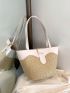 Small Straw Bag Colorblock Double Handle