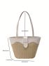 Small Straw Bag Colorblock Double Handle