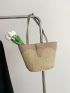 Small Straw Bag Colorblock Double Handle