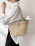 Small Straw Bag Colorblock Double Handle