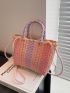 Small Straw Bag Colorblock Double Handle