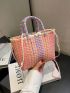 Small Straw Bag Colorblock Double Handle