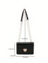 Mini Square Bag Black Crocodile Embossed Heart Decor Chain PU