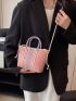 Small Straw Bag Colorblock Double Handle