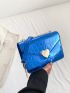 Mini Square Bag Crocodile Embossed Heart Decor Metallic PU Funky