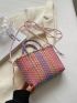 Small Straw Bag Colorblock Double Handle