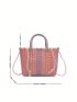 Small Straw Bag Colorblock Double Handle