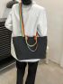 Rainbow Striped Handle Shopper Bag Small Black