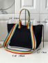 Rainbow Striped Handle Shopper Bag Small Black