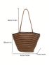 Striped Pattern Straw Bag Oversized Vacation, Clear Bag