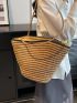 Striped Pattern Straw Bag Oversized Vacation, Clear Bag