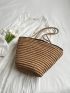 Striped Pattern Straw Bag Oversized Vacation, Clear Bag